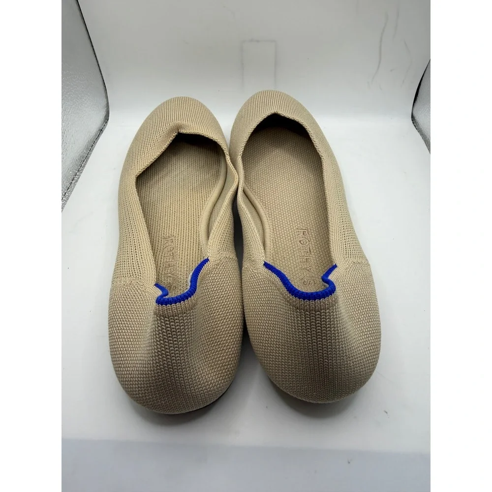 Rothys The Point Sand Beige Knit Pointed Toe Flats Tortoiseshell Sole Womens‎ 8